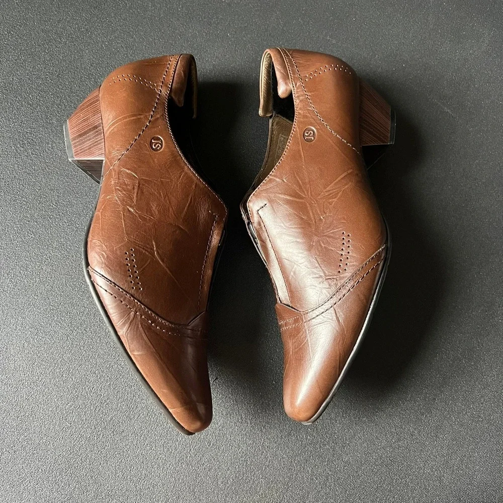 Josef Seibel Brown Leather Block Heel Booties 40 US 9.5 Comfort Shoes Academia